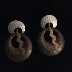 Bronze & silver metal earrings.